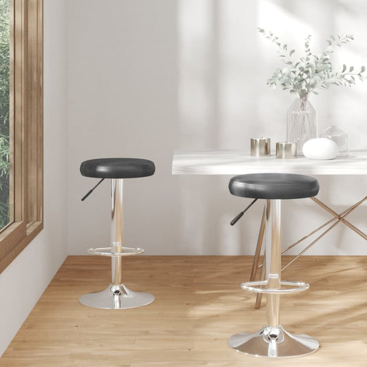 Bar Stool Set of 2 Black Faux leather, Chromed steel Adjustable