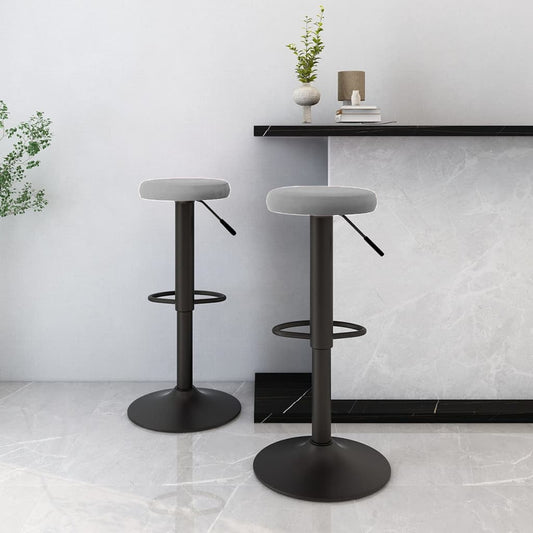 Bar Stool Set of 2 Light grey Velvet (100% polyester)