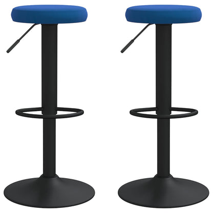 Bar Stool Set of 2 Blue Velvet Height-Adjustable Bar Stool
