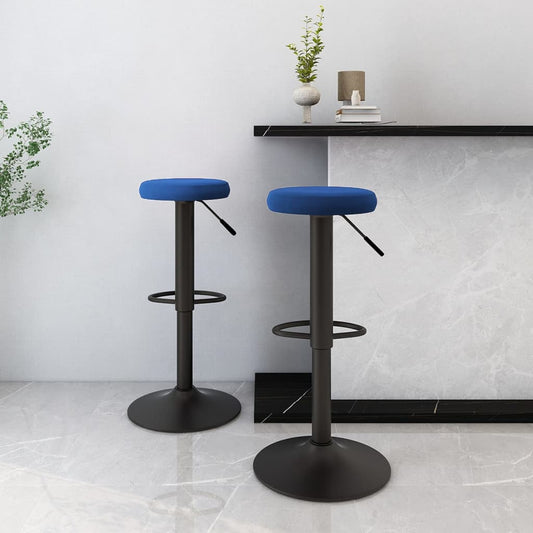 Bar Stool Set of 2 Blue Velvet Height-Adjustable Bar Stool