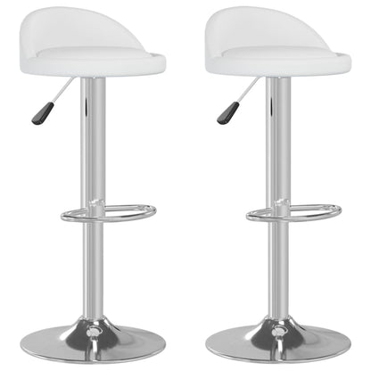 Bar Stool Set of 2 White Faux leather, chromed steel Adjustable