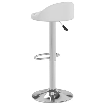 Bar Stool Set of 2 White Faux leather, chromed steel Adjustable