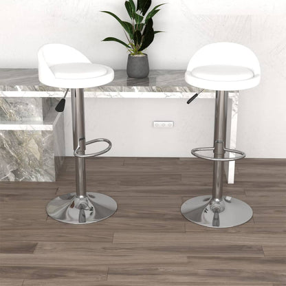 Bar Stool Set of 2 White Faux leather, chromed steel Adjustable