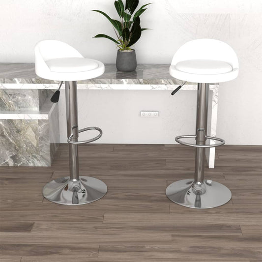 Bar Stool Set of 2 White Faux leather, chromed steel Adjustable