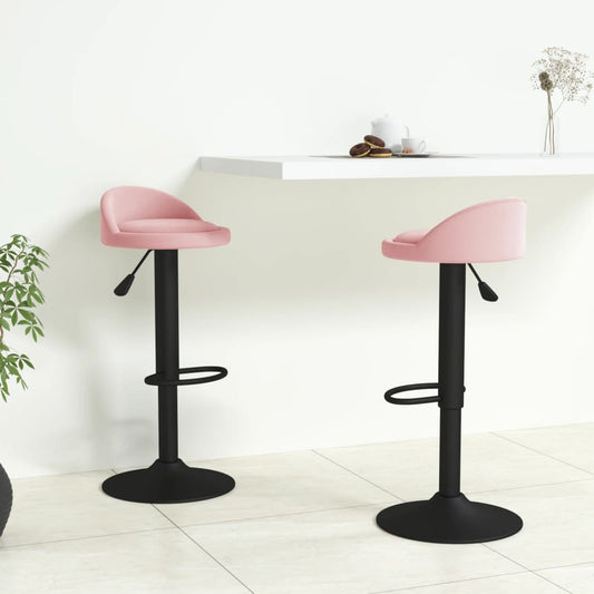 Bar Stool Set of 2 Pink Velvet Adjustable Swivel Bar Stool