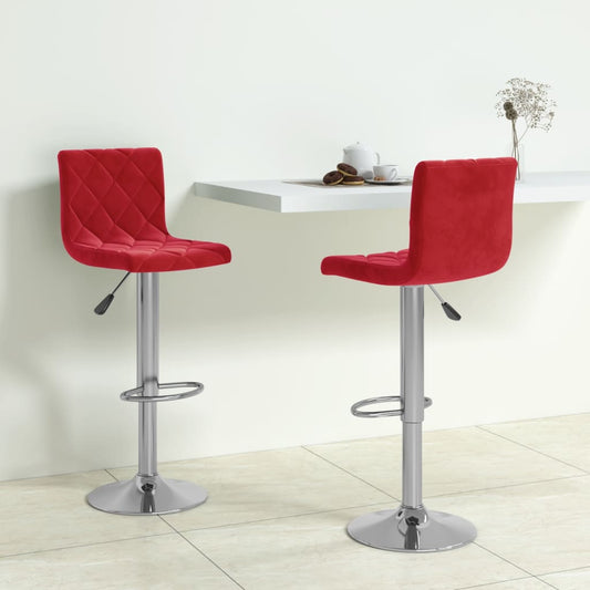 Bar Stool Set of 2 Wine Red Velvet (100% polyester), Chromed steel