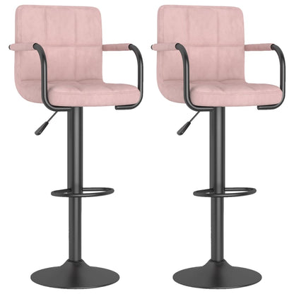 Bar Stool Set of 2 Pink Velvet, Powder-Coated Steel