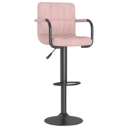 Bar Stool Set of 2 Pink Velvet, Powder-Coated Steel