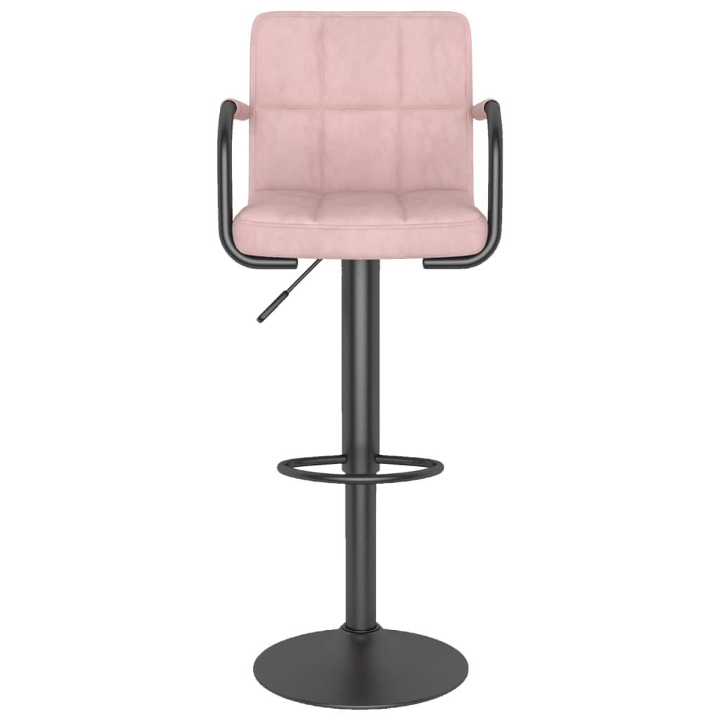 Bar Stool Set of 2 Pink Velvet, Powder-Coated Steel