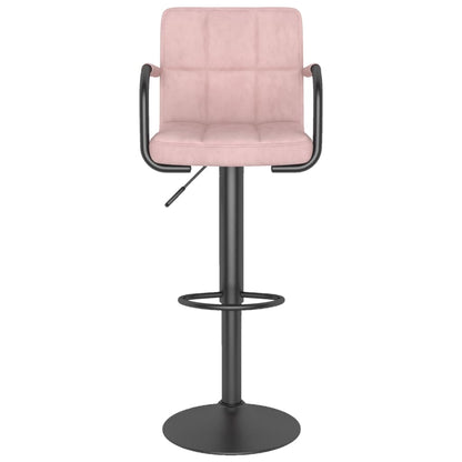 Bar Stool Set of 2 Pink Velvet, Powder-Coated Steel
