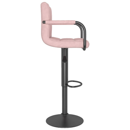 Bar Stool Set of 2 Pink Velvet, Powder-Coated Steel