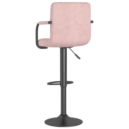 Bar Stool Set of 2 Pink Velvet, Powder-Coated Steel