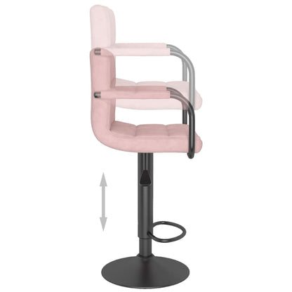 Bar Stool Set of 2 Pink Velvet, Powder-Coated Steel
