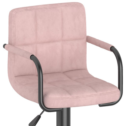 Bar Stool Set of 2 Pink Velvet, Powder-Coated Steel