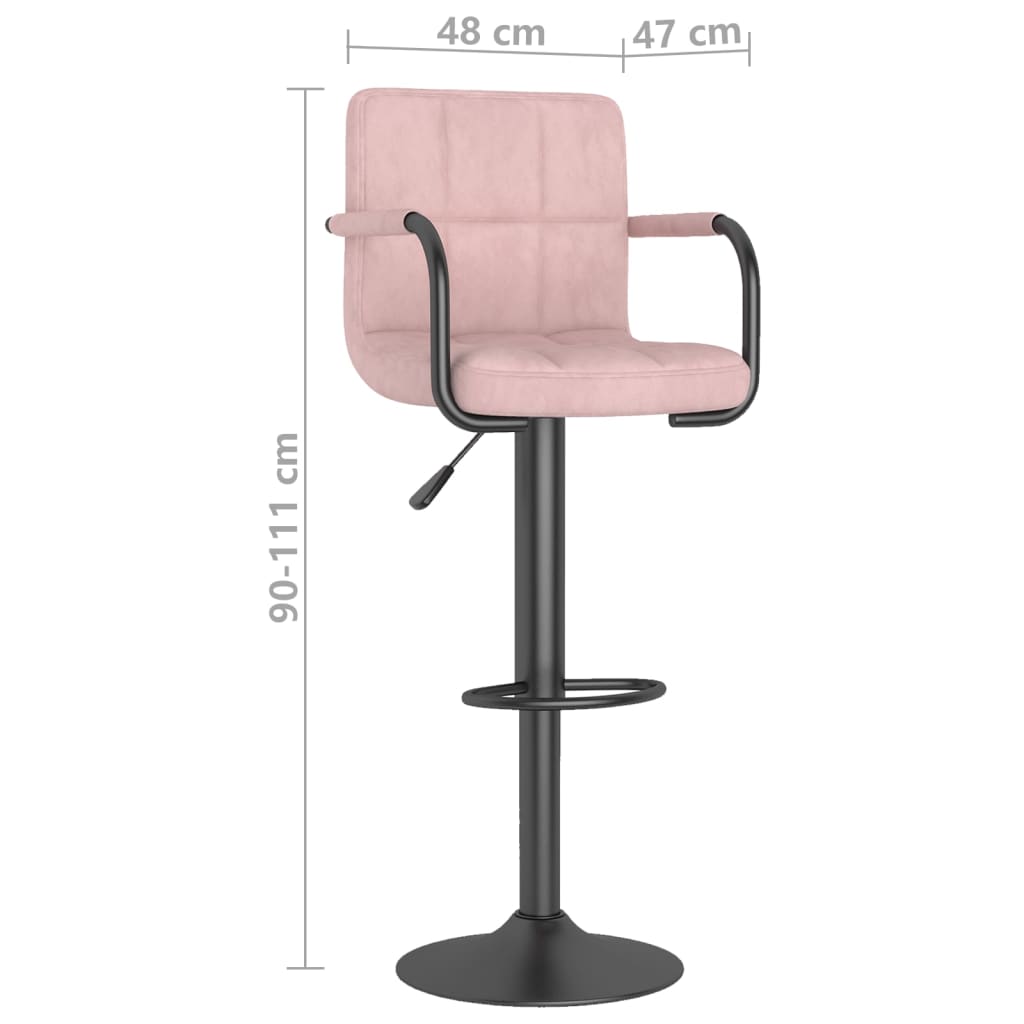 Bar Stool Set of 2 Pink Velvet, Powder-Coated Steel