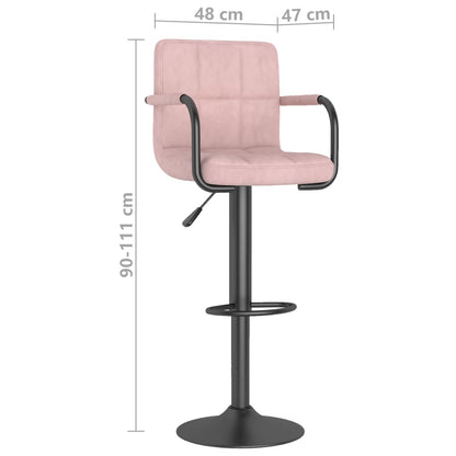 Bar Stool Set of 2 Pink Velvet, Powder-Coated Steel