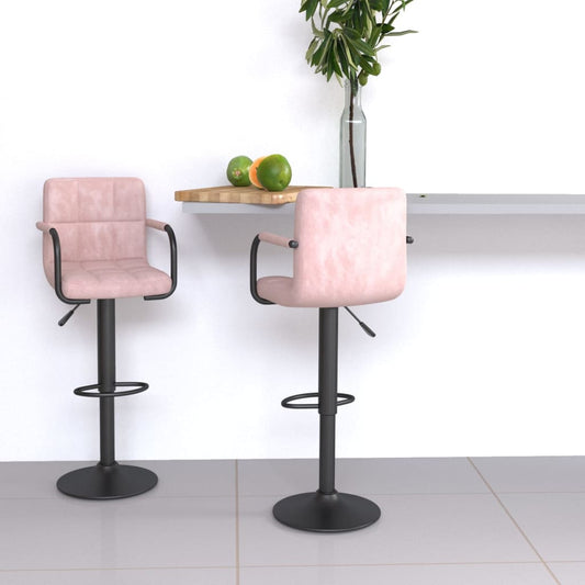 Bar Stool Set of 2 Pink Velvet, Powder-Coated Steel