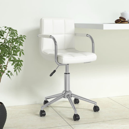 Swivel Office Chair White Faux Leather Adjustable height Swivel