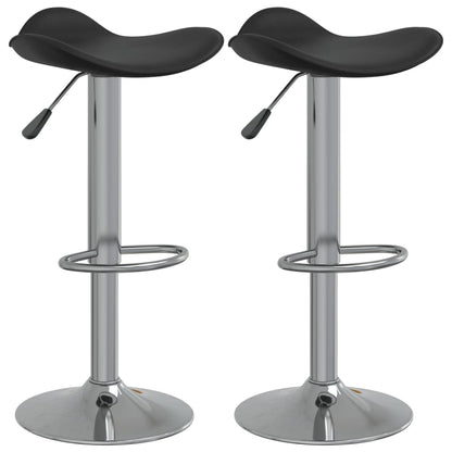 Bar Stool Set of 2 Black Faux Leather Adjustable Height Swivel
