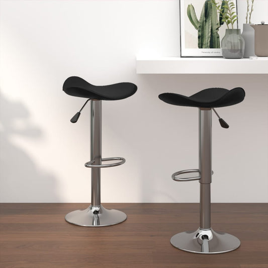 Bar Stool Set of 2 Black Faux Leather Adjustable Height Swivel