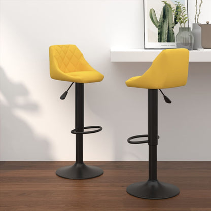 Bar Stool Set of 2 Mustard Yellow Velvet, Steel Adjustable