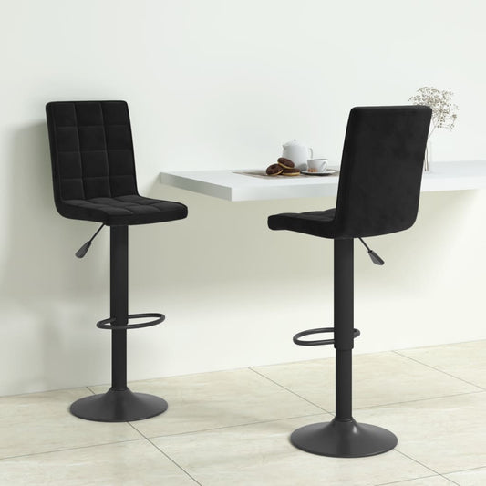 Bar Stool Set of 2 Black Steel Adjustable Height Bar Stool