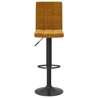 Bar Stool Set of 2 Brown Velvet, Steel Height-Adjustable Swivel