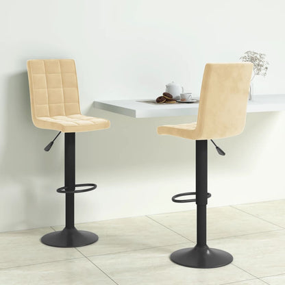 Bar Stool Set of 2 Cream Velvet, Steel, Foam Adjustable Height