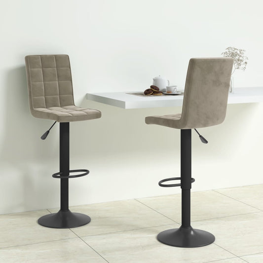 Bar Stool Set of 2 Light Grey Steel, velvet (100% polyester), foam