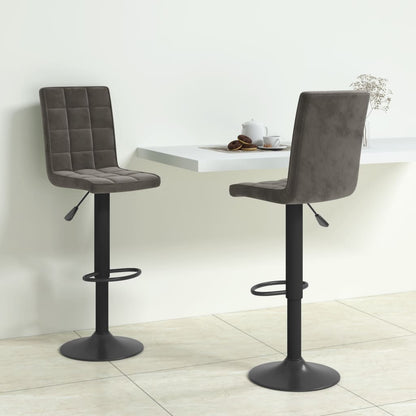 Bar Stool Set of 2 Dark Grey Velvet (100% polyester), Steel