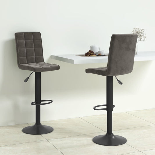Bar Stool Set of 2 Dark Grey Velvet (100% polyester), Steel