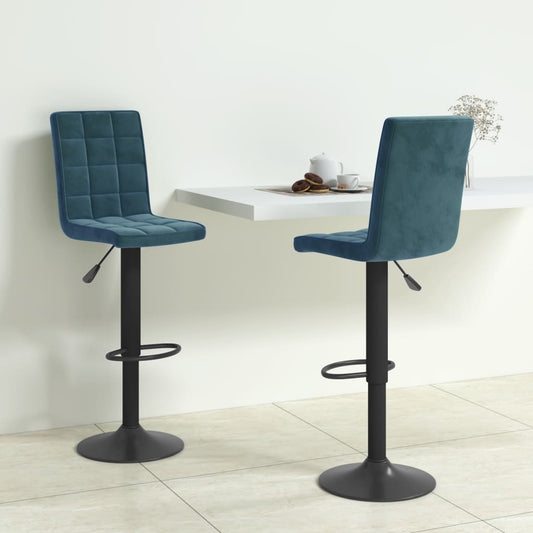 Bar Stool Set of 2 Blue Velvet (100% Polyester) Standard Swivel