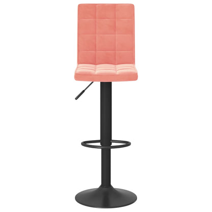 Bar Stool Set of 2 Pink Velvet, Steel Regular Height-Adjustable