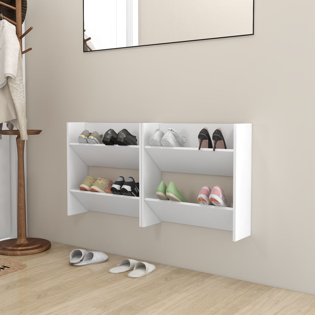 Wall Shoe Cabinets 2 pcs White 23.6"x7.1"x23.6" Engineered Wood