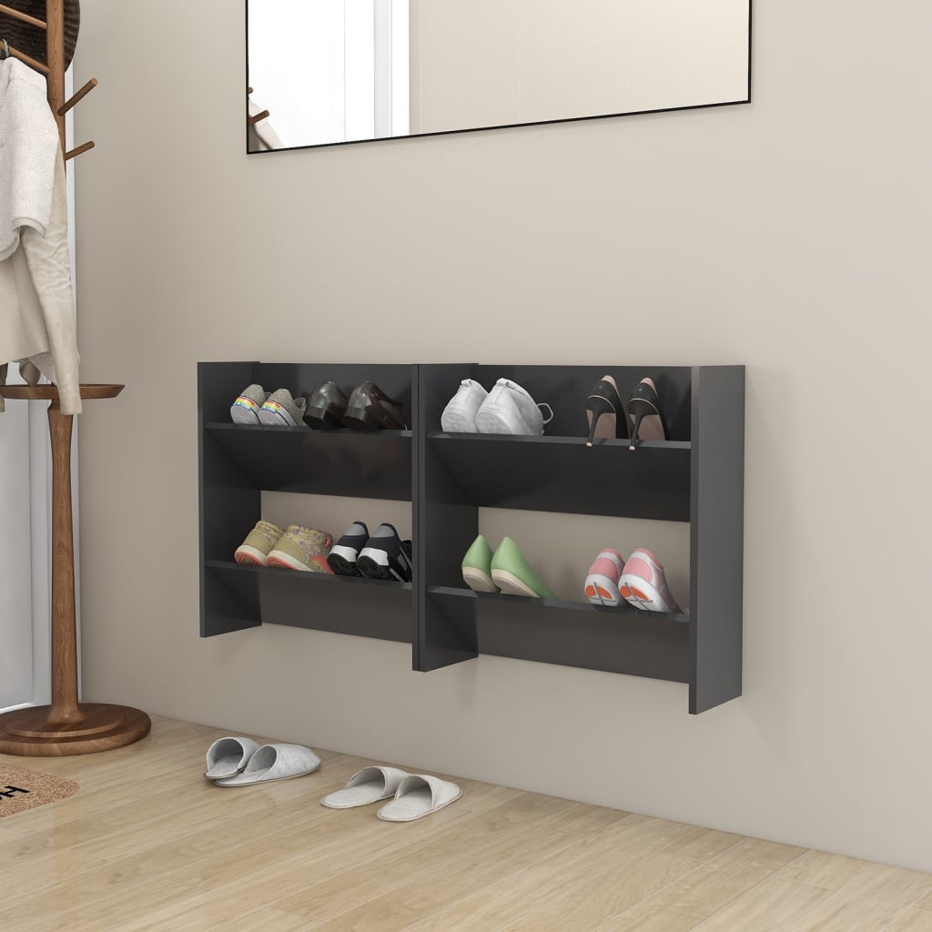 Wall Shoe Cabinets 2 pcs Gray 23.6"x7.1"x23.6" Engineered Wood