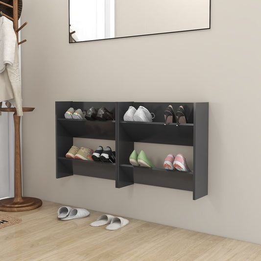 Wall Shoe Cabinets 2 pcs Gray 23.6"x7.1"x23.6" Engineered Wood