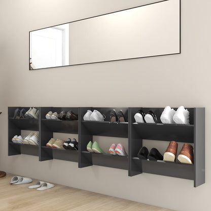 Wall Shoe Cabinet Set of 4 Gray Engineered wood