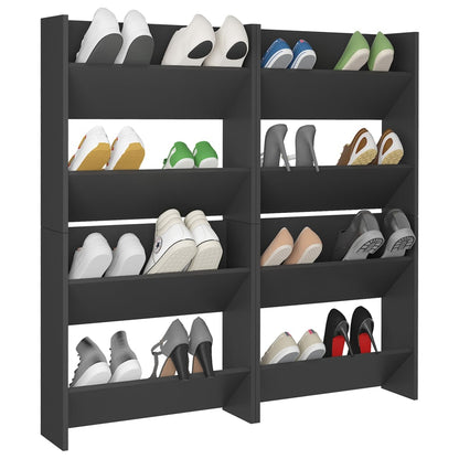 Wall Shoe Cabinet Set of 4 Gray Engineered wood
