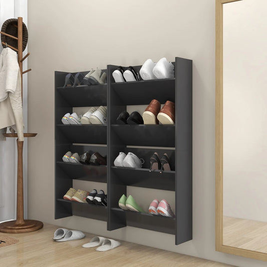 Wall Shoe Cabinet Set of 4 Gray Engineered wood