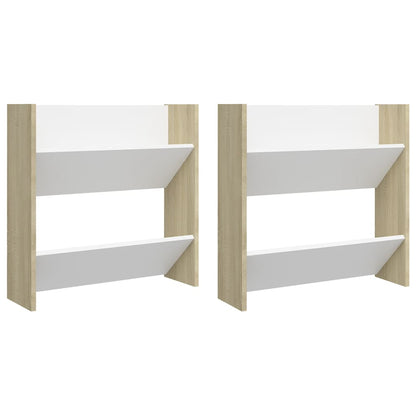 Wall Shoe Cabinet Set of 2 White and sonoma oak Engineered wood