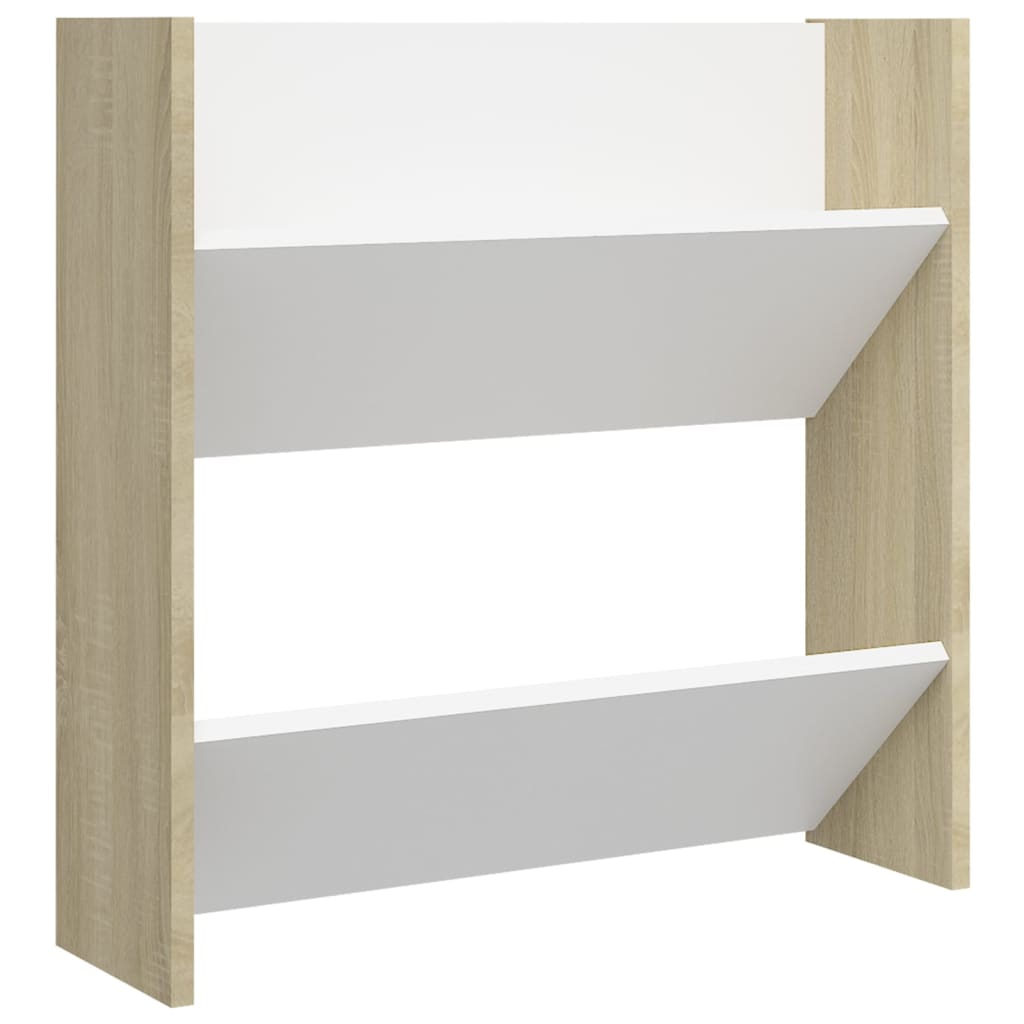 Wall Shoe Cabinet Set of 2 White and sonoma oak Engineered wood