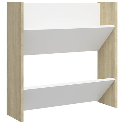 Wall Shoe Cabinet Set of 2 White and sonoma oak Engineered wood