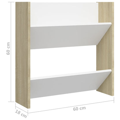Wall Shoe Cabinet Set of 2 White and sonoma oak Engineered wood