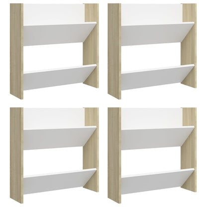 Wall Shoe Cabinet Set of 4 White and Sonoma Oak Engineered Wood