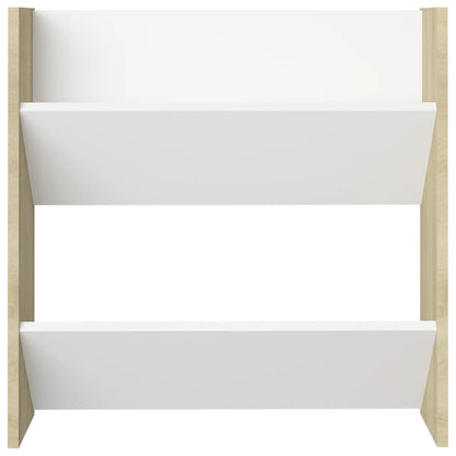 Wall Shoe Cabinet Set of 4 White and Sonoma Oak Engineered Wood