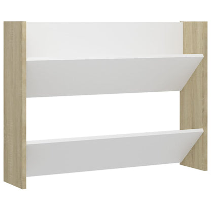 Wall Shoe Cabinet White and Sonoma Oak Engineered Wood Compact