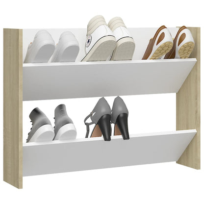 Wall Shoe Cabinet White and Sonoma Oak Engineered Wood Compact