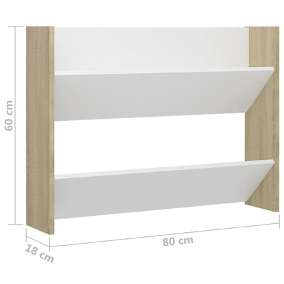 Wall Shoe Cabinet White and Sonoma Oak Engineered Wood Compact