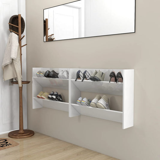Wall Shoe Cabinets 2 pcs High Gloss White 31.5"x7.1"x23.6" Engineered Wood