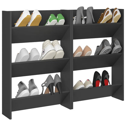 Wall Shoe Cabinet Set of 2 Grey Engineered wood Compact